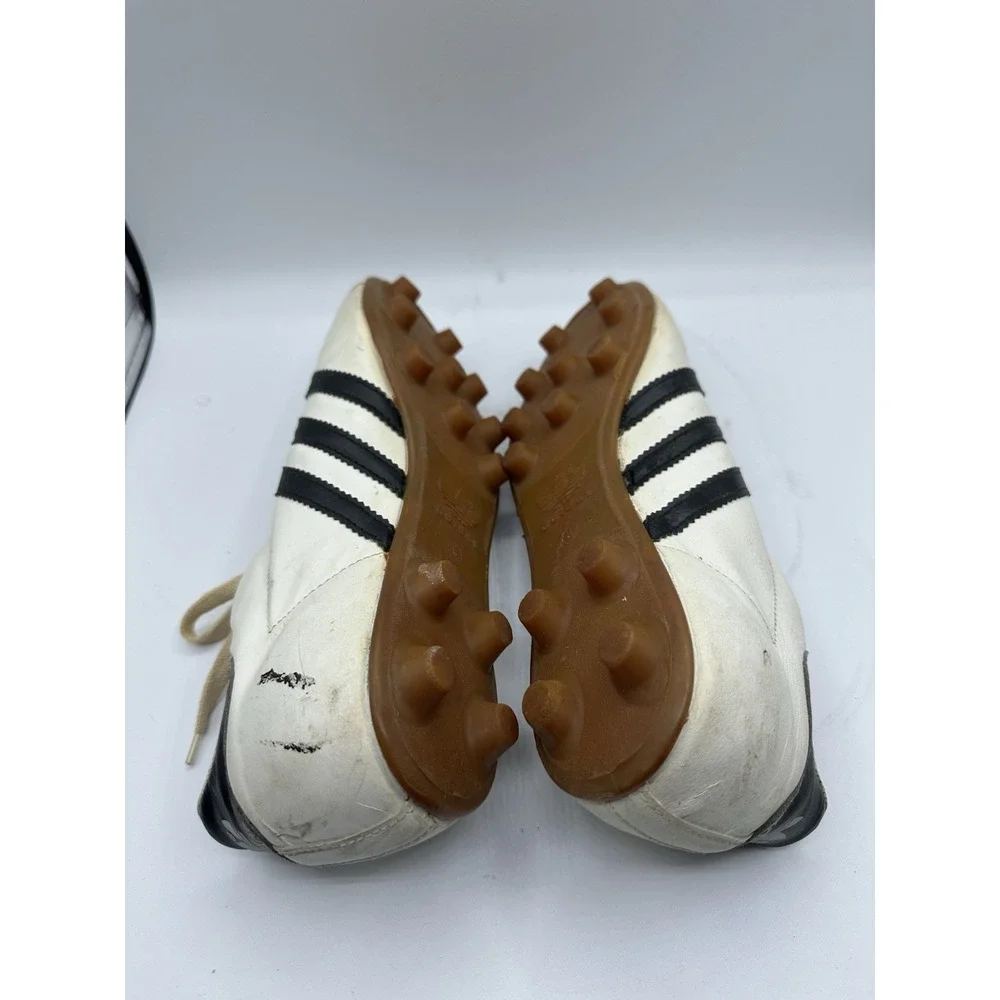 VTG 70s Adidas Soccer Cleats Size 8 White Black Leather Gum Sole